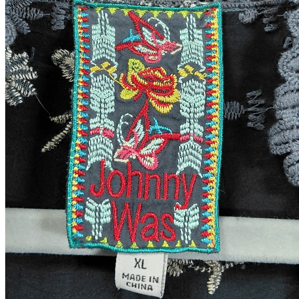 Johnny Was Black Floral Knit Lace Trim Embroidered Kimono Women Size XL - Picture 5 of 12